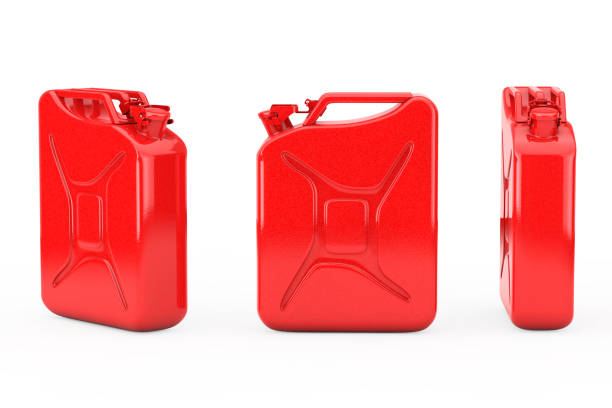 red metal jerrycan with free space for yours design. 3d rendering - botija de gas imagens e fotografias de stock