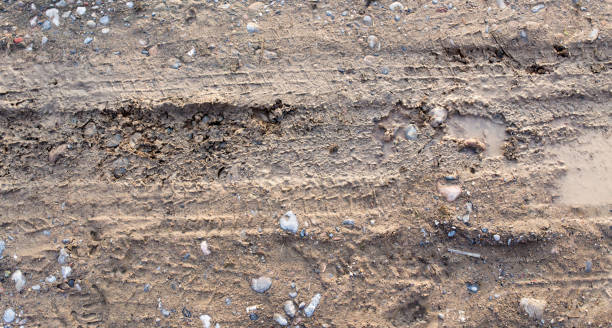 istock track from a car in a dirty ground 898861354