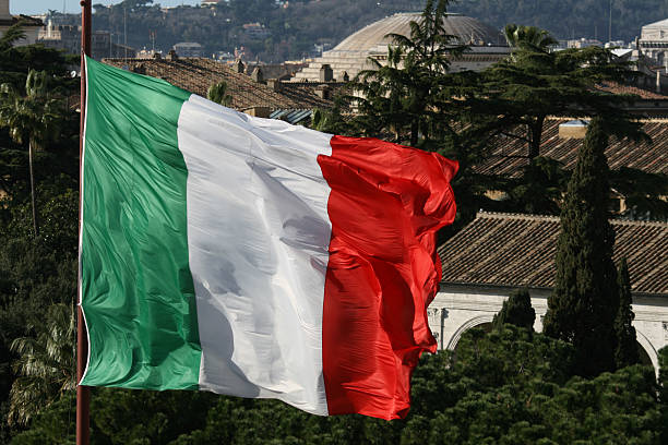 istock Roman view with Italian flag 89886324