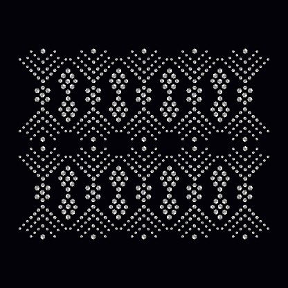 Rhinestone applique print for textile clothes in fashion luxury design. Trendy vector crystal studs embellishment with brilliants for apparel. Jewelry ornament embroidery for t-shirt hotfix transfer