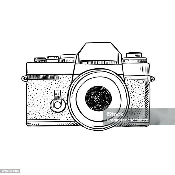 Vintage Camera Sketch Illustration Hand Drawn Vector Outline Drawing Photography Equipment Stock Illustration - Download Image Now