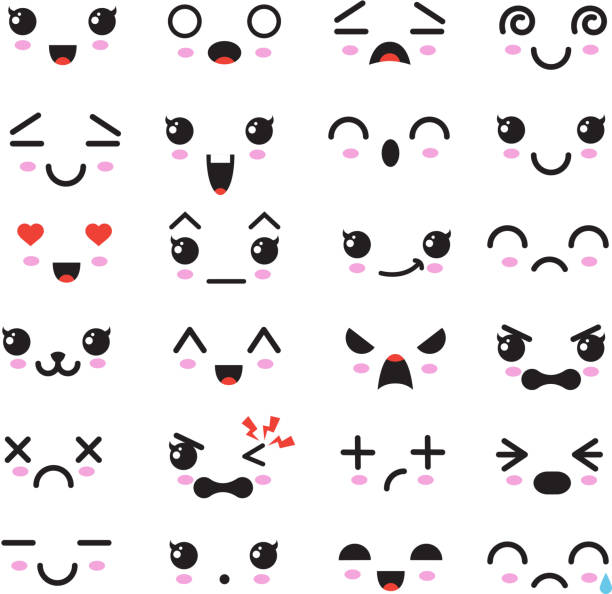 Kawaii Cute Faces Manga Style Eyes And Mouths Funny Cartoon Japanese  Emoticon In In Different Expressions Stock Illustration - Download Image  Now - iStock