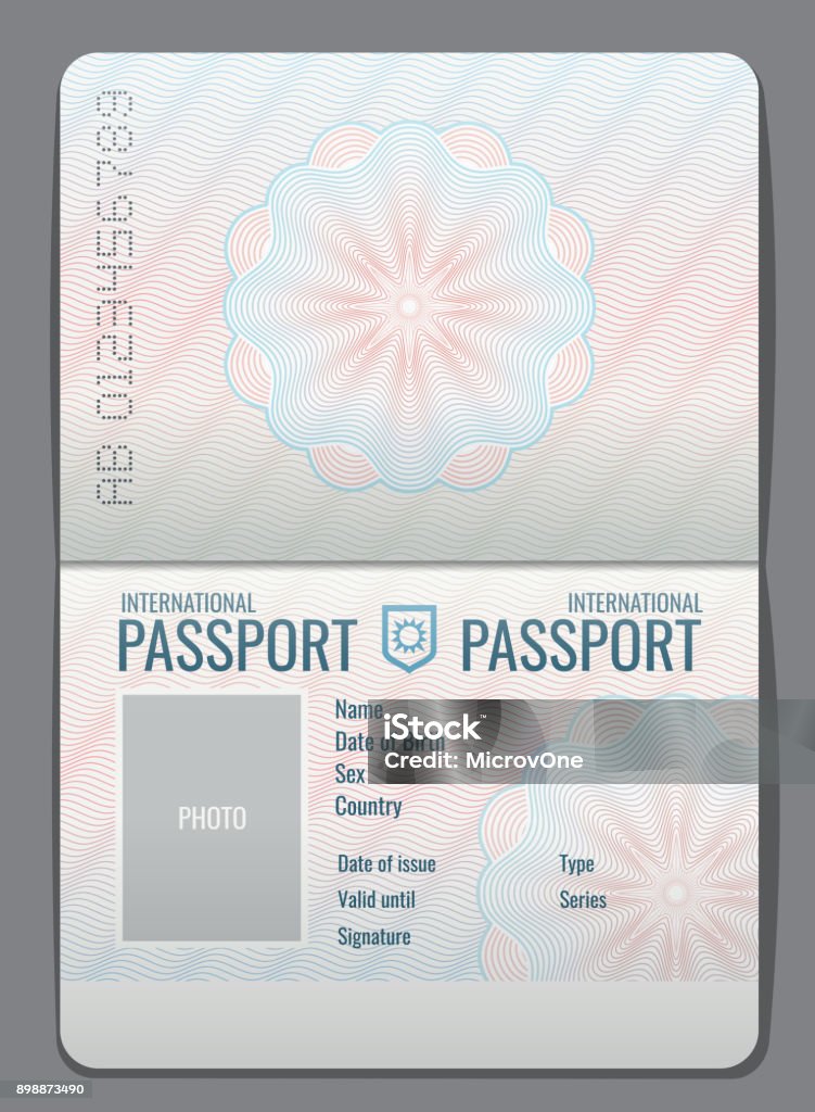 Ilustración de vector de plantilla aislado en blanco pasaporte abierto - arte vectorial de Pasaporte libre de derechos