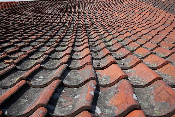 Ceramic Tiles on roof top background stock photo