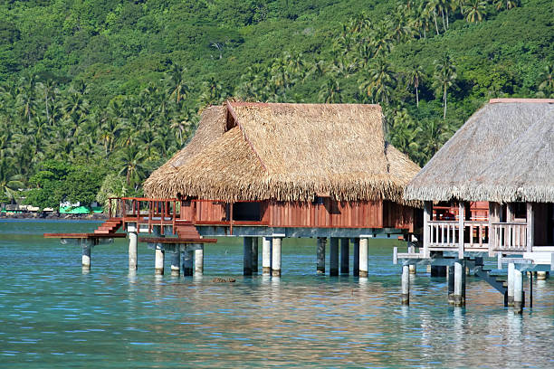 nad wodą bungalowy - polynesia bungalow beach sunrise zdjęcia i obrazy z banku zdjęć
