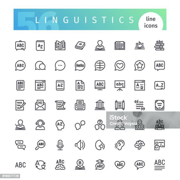 Linguistics Line Icons Set Stock Illustration - Download Image Now - Icon Symbol, Single Word, English Language