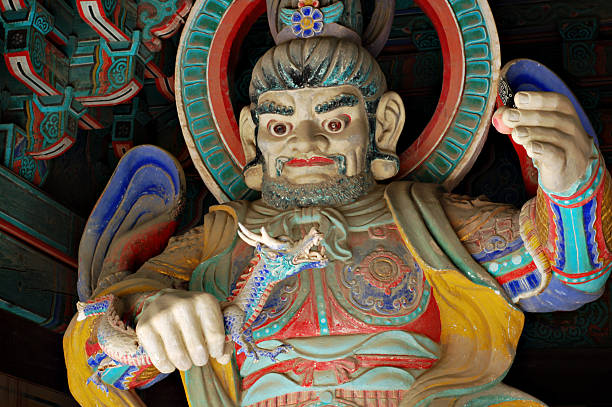 Beijing, China: Huabiao pole with mythical dragon and the sky above Tiananmen Square, erected in the Ming dynasty in the 15th century - ceremonial pillar used in traditional Chinese architecture.