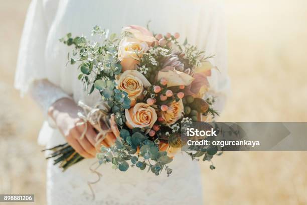 Rustic Wedding Bouquet Stock Photo - Download Image Now - Bouquet, Wedding, Bride