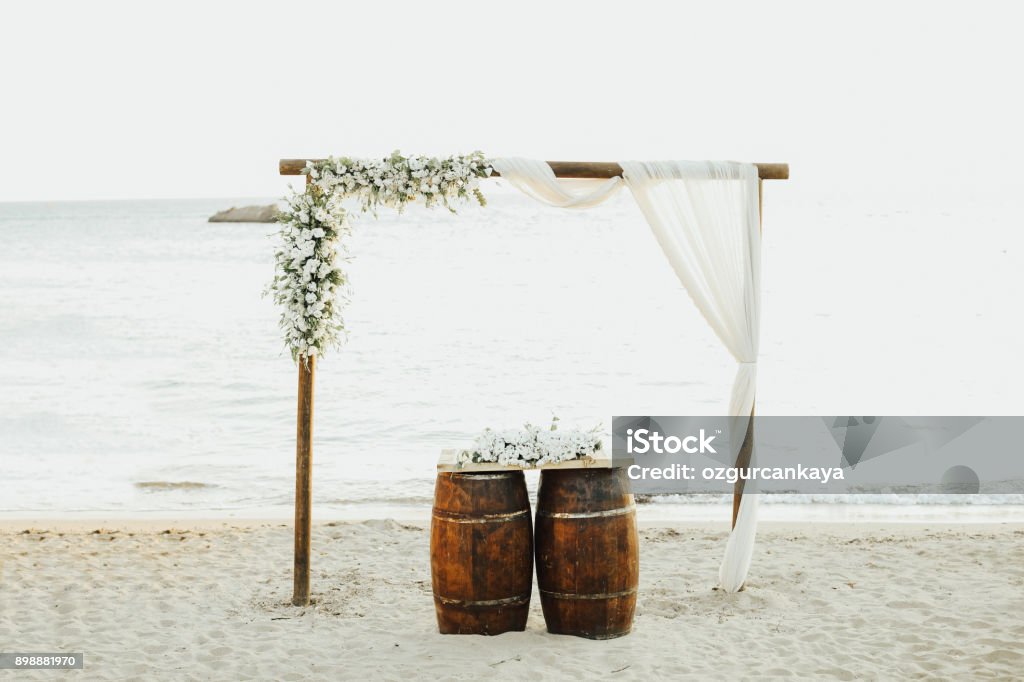 Beautiful wedding arch on the beach Wedding Stock Photo