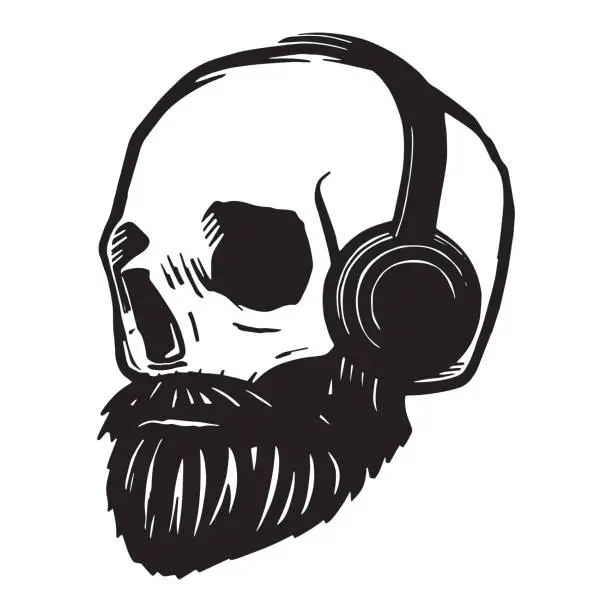 Vector illustration of Bearded skull with headphones