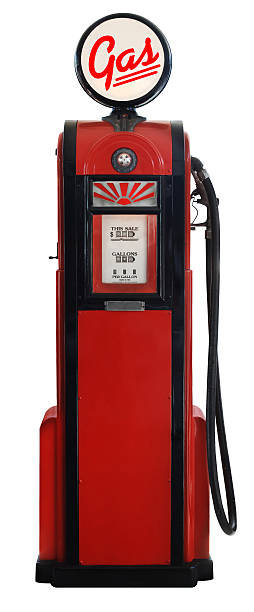 istock Retro 1950s red gas pump on white background 89888667