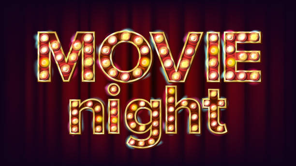 istock Movie Night Background Vector. Theatre Cinema Golden Illuminated Neon Light. For Theater, Cinematography Advertising Design. Retro Illustration 898897842