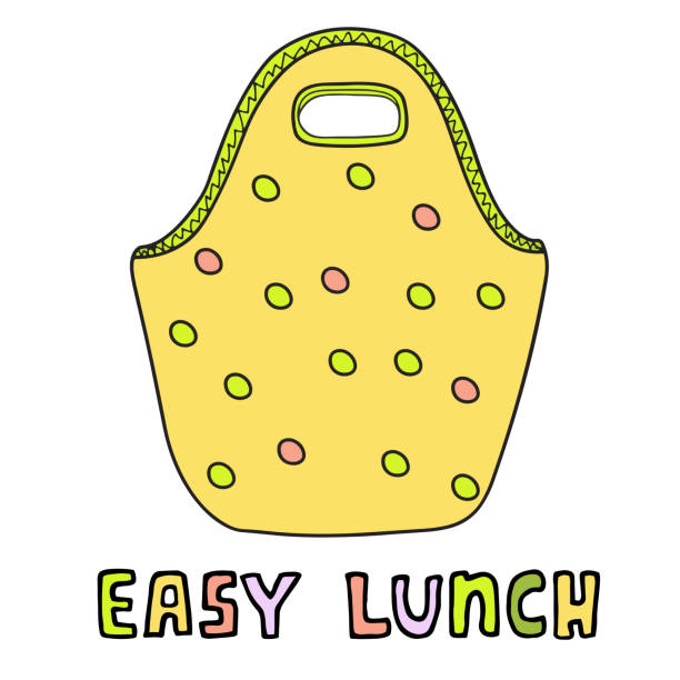 illustrazioni stock, clip art, cartoni animati e icone di tendenza di borsa da pranzo a pois. schizzo vettoriale. oggetto isolato. illustrazione artistica a fumetti disegnata a mano. - food lunch vegetable pattern