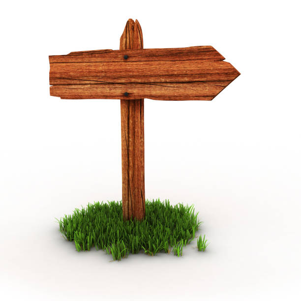 istock Old wooden empty signpost on grass isolated on white background 898898660