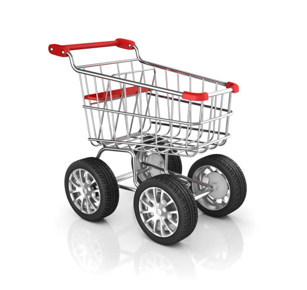 istock Shopping cart with car wheels 3d icon isolated illustration 898899036