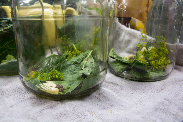 istock Garlic,spices and herbs in a glass jar for pickling. 898899164