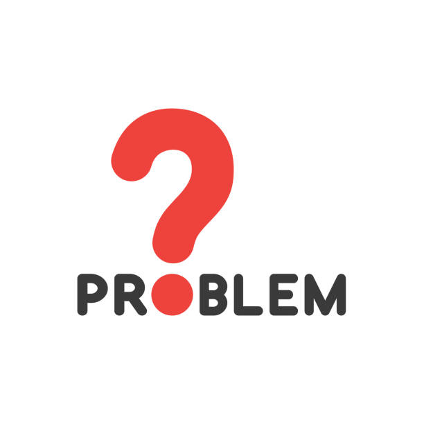 Flat design style vector concept of problem text with question mark on white Flat design style vector illustration concept of black problem text with red question mark on white background. interview event drawings stock illustrations