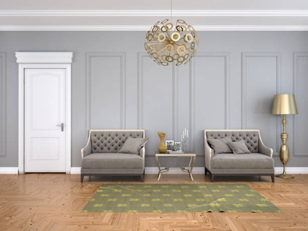 istock room in classic style with a door and armchairs. 898902886