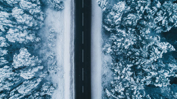 istock Aerial view of road in winter 898903014