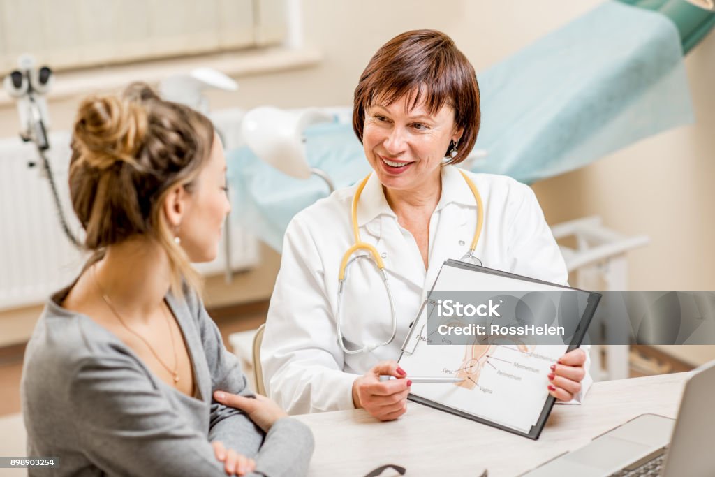 Young woman patient with gynecologist in the office Young woman patient with a senior gynecologist during the consultation in the office Doctor Stock Photo