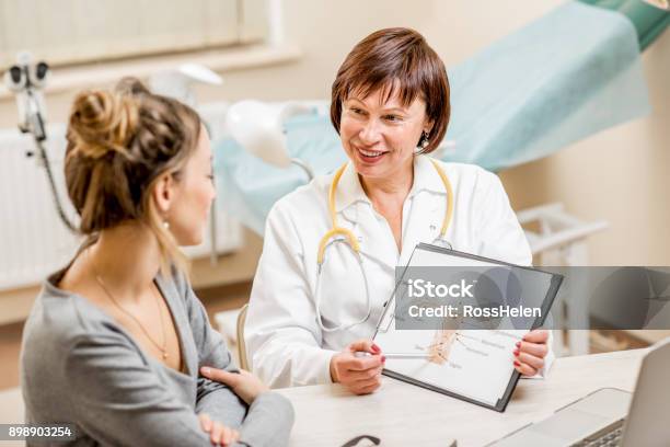 Young Woman Patient With Gynecologist In The Office Stock Photo - Download Image Now