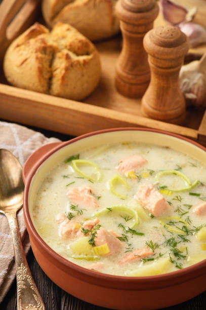 istock Potato soup with salmon and leek. 898903698