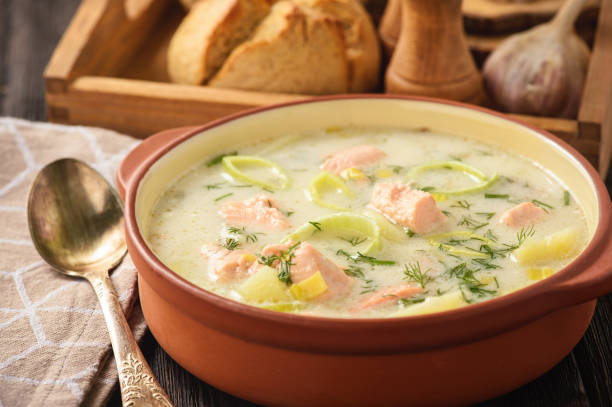 istock Potato soup with salmon and leek. 898903716