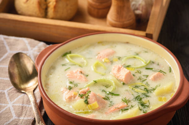 istock Potato soup with salmon and leek. 898903720