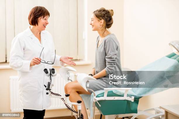 Young Woman Patient With Gynecologist In The Office Stock Photo - Download Image Now