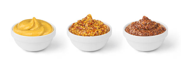 mustard in bowls set mustard in bowls set mustard photos stock pictures, royalty-free photos & images
