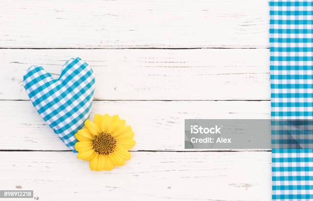 Baby Boy Birthday Greeting Card Background With Blue Heart And Blossom Stock Photo - Download Image Now