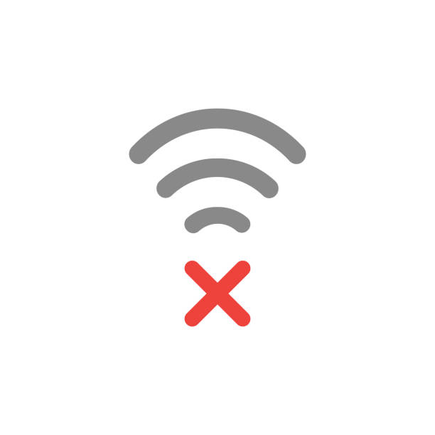 ilustrações, clipart, desenhos animados e ícones de conceito de vector design plano estilo de ícone do símbolo wi-fi com x marca em branco - network connection plug