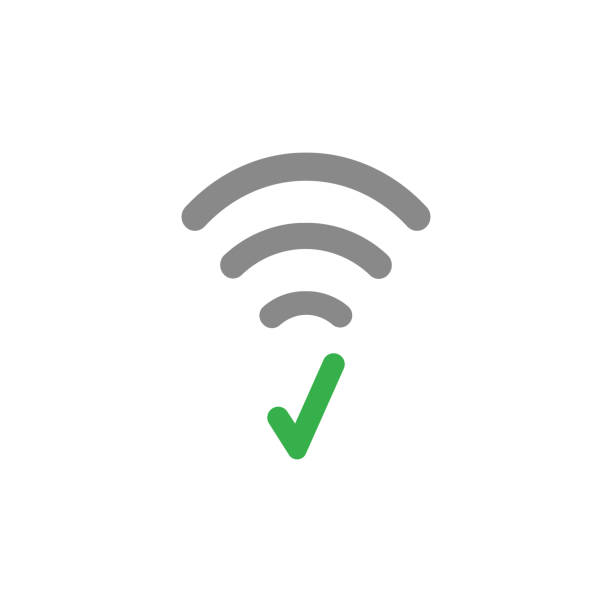 ilustrações, clipart, desenhos animados e ícones de conceito de vector design plano estilo do ícone do símbolo wi-fi com a marca de seleção em branco - network connection plug