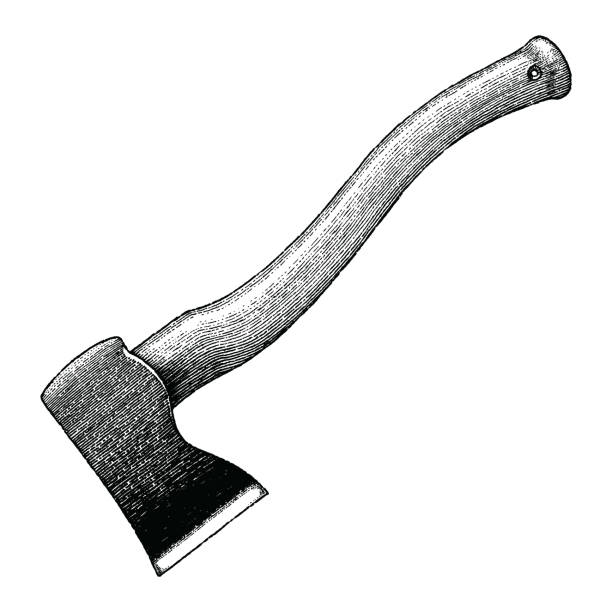 ilustracja do grawerowania rysunku ręcznego ax - handle axe work tool wood stock illustrations