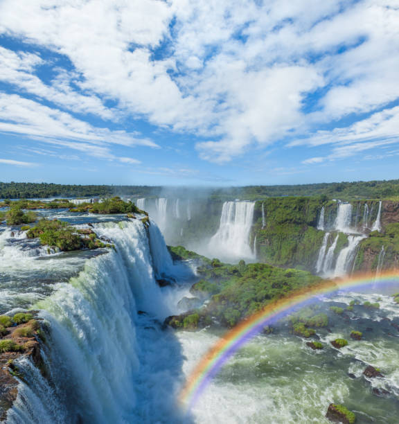 Brazil Iguacu Falls with rainbow stock photo
