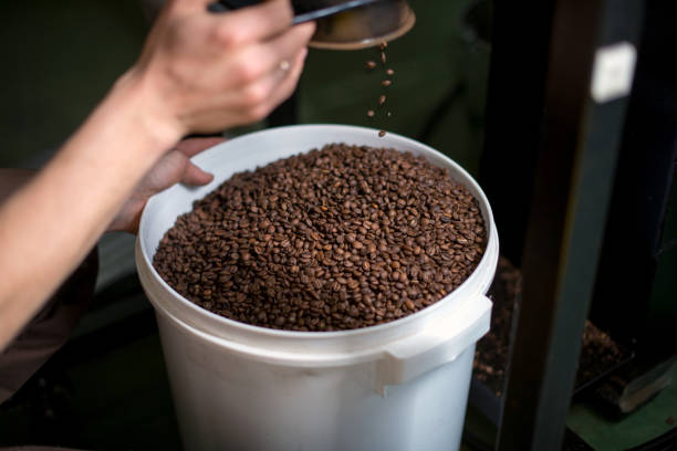 istock Roasted coffee is poured into a bucket 898929180