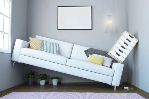 Space Problem In small Living Room Interior. ( 3d render )