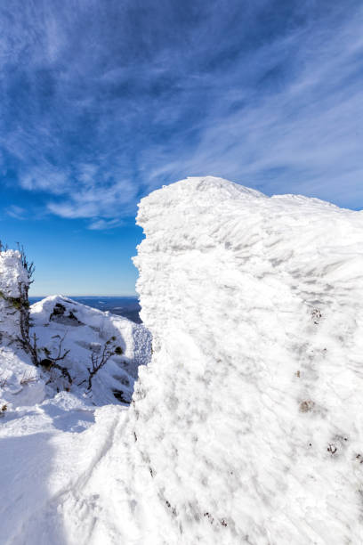 istock Rock plastered with snow. Winter forest landscape 898934196