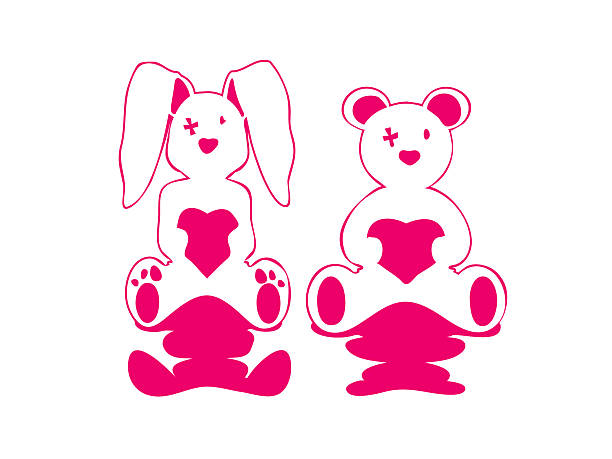 Magenta bunny and teddy vector art illustration