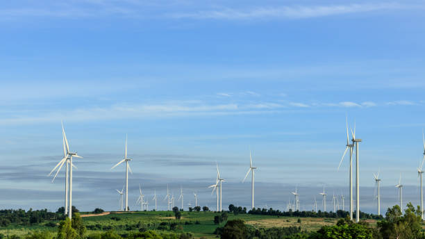 istock Wind turbine field on the hill for renewable energy source. 898937580