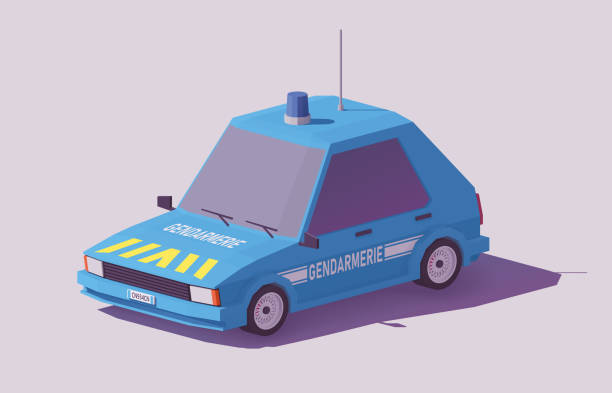 illustrations, cliparts, dessins animés et icônes de voiture de gendarmerie français vecteur low poly - isometric accident road sign traffic