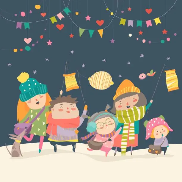 Vector illustration of Happy kids celebrating Saint Martins day