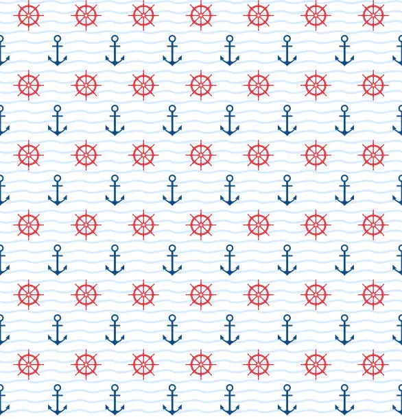 Vector illustration of Anchor and Helm Seamless Pattern