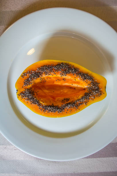 Papaya with chia seeds for breakfast