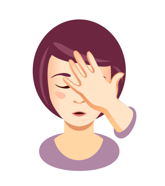 Woman place hand on head. Face palm. Emotional girl Young woman place hand on head. Face palm gesture. Emotional vector girl facepalm funny stock illustrations