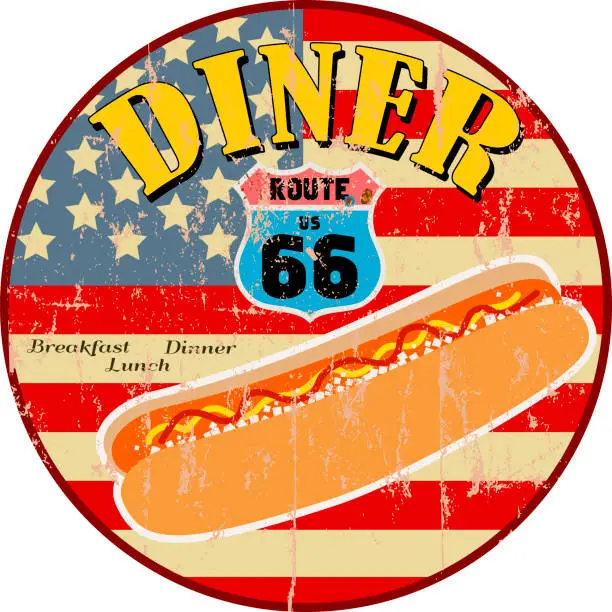 Vector illustration of grungy diner rote 66 sign, retro style