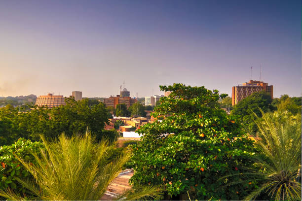 vue aérienne de niamey au niger du coucher du soleil - niger delta photos et images de collection