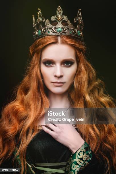 Ginger Queen Near The Castle Stock Photo - Download Image Now - Queen - Royal Person, Women, One Woman Only