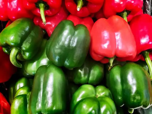 Fresh Green and Red Sweet Peppers
