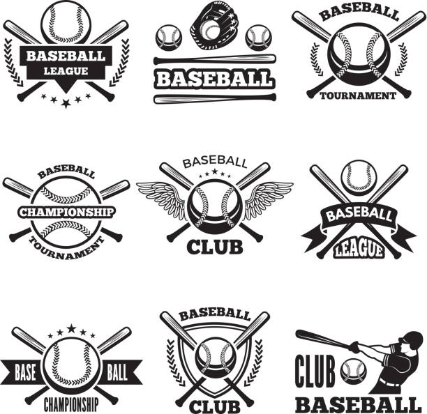 ilustrações de stock, clip art, desenhos animados e ícones de baseball logos set in vector style - baseball baseballs isolated dirty